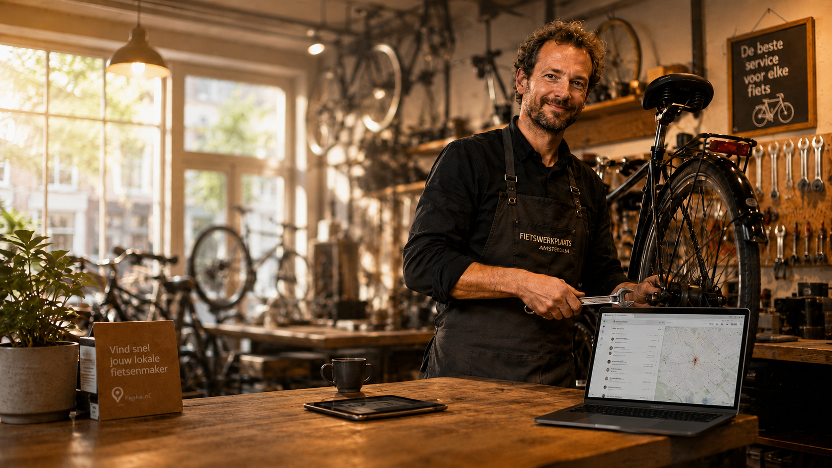 Fietsenmaker in werkplaats
